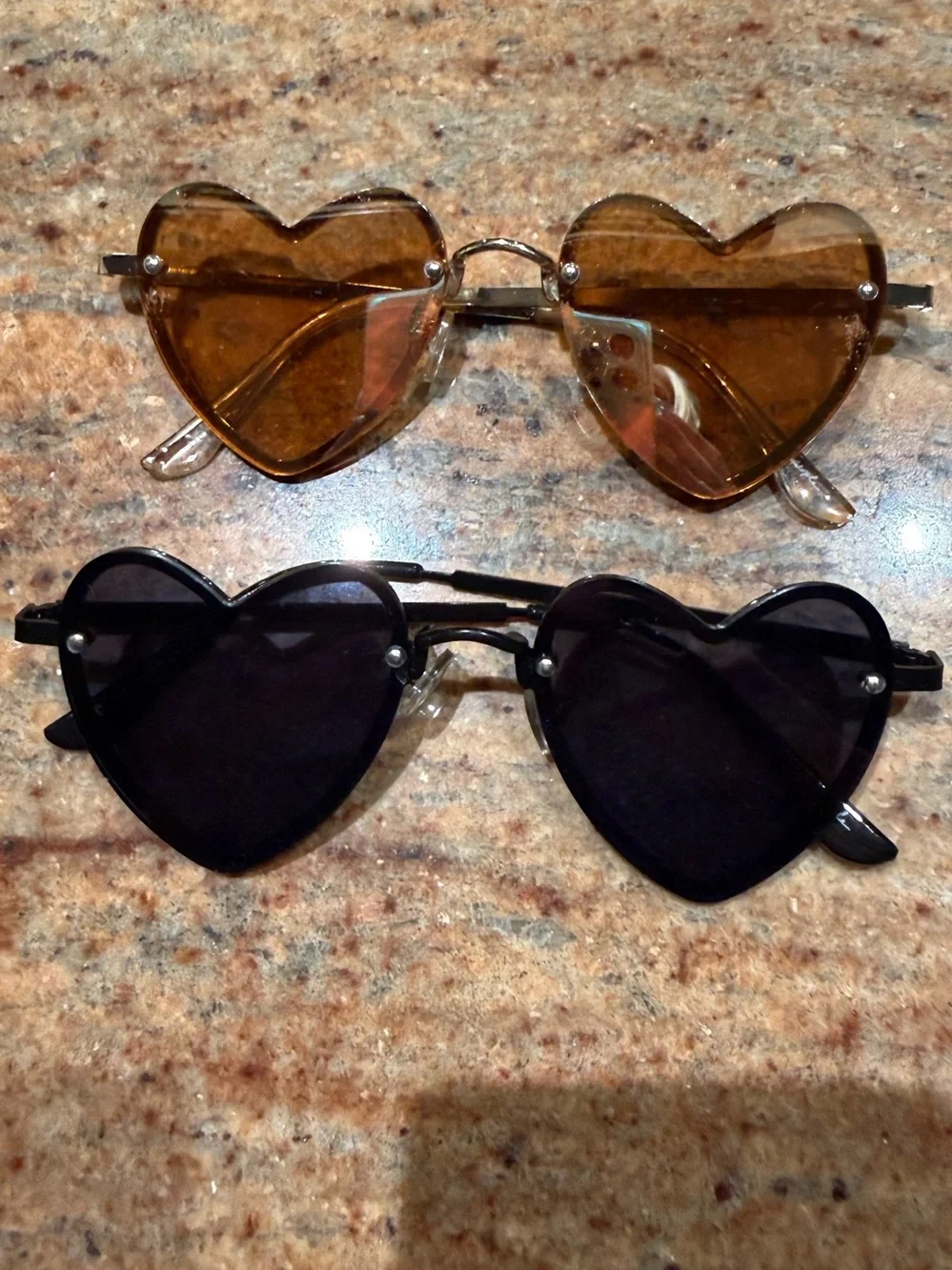 Free People Heart-Shaped Sunglasses in Black & Rose Gold Tints